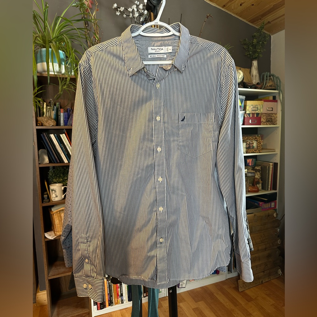 Nautica Blue And White Striped Shirt